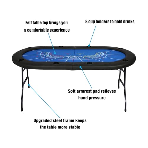 84" Foldable Poker Table with Chips Tray, 10 Player Oval, Green Felt U489