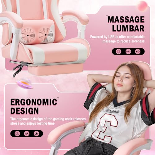 Gaming Chair with Footrest and Massage Lumbar Support J131131