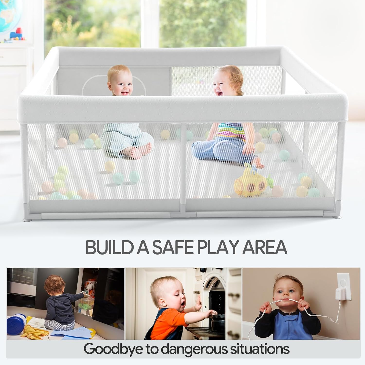 Baby Playpen 47x47 inch for Toddlers, Safety Non-Slip Indoor & Outdoor V8243