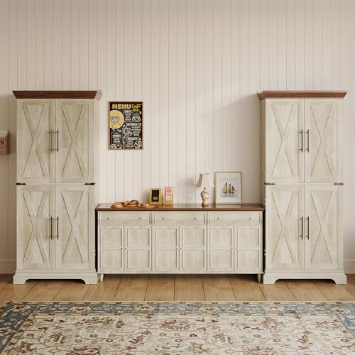 Kitchen Pantry Cabinet 72" H with 9 Shelves and 4 Barn Doors K363211