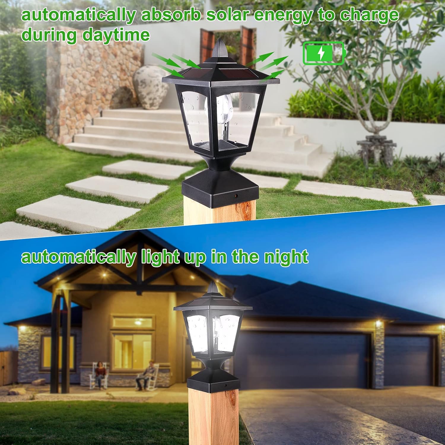 Solar Post Lights Outdoor, Waterproof for Wood Fence Deck Patio, 15 Lumens, Black K97604