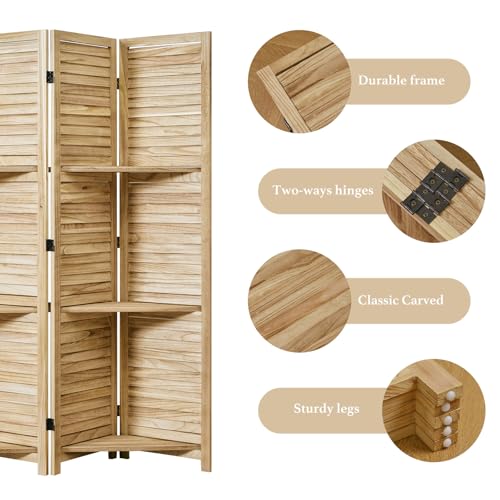 Folding Room Divider with Shelves, 6 Panels, Brown D785582
