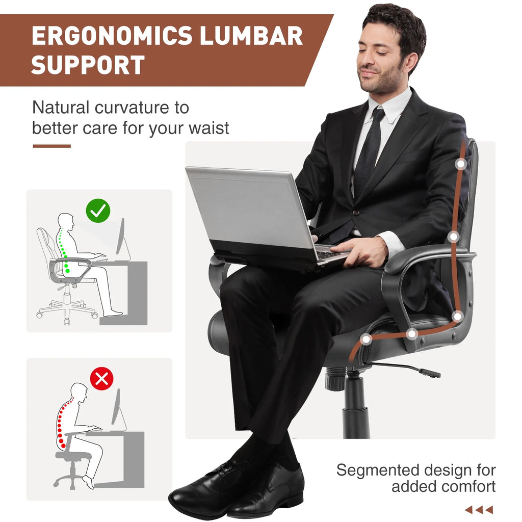 Mid Back Office Desk Chair with Padded Armrests PU Leather X421