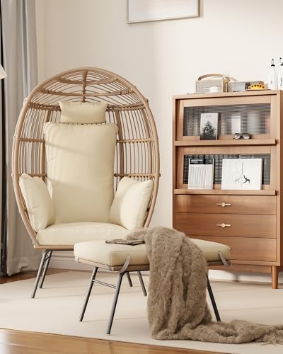 Wicker Egg Chair with Cushions and Ottoman L257