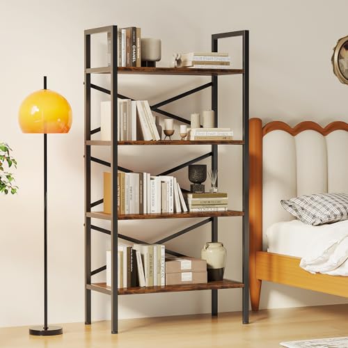 3 Tier Industrial Bookcase, Rustic Etagere Bookshelf for Living Room U5786