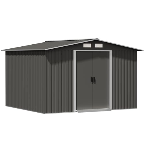 10 x 10 ft Outdoor Metal Storage Shed with Double Sliding Door O55531