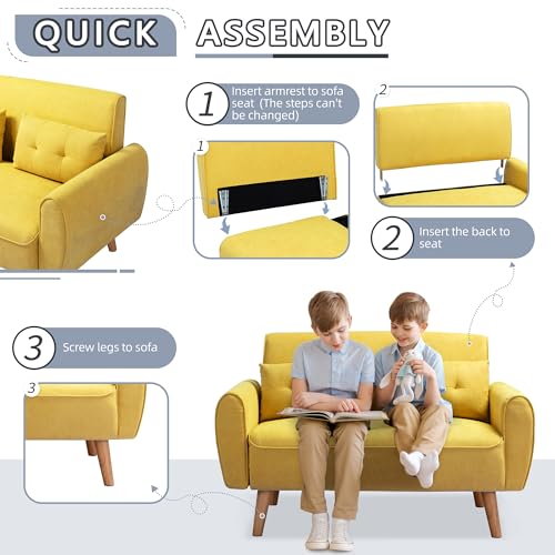 Linen Loveseat Sofa with 2 Pillows, Dark Grey N297821