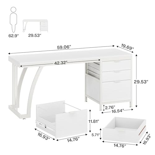 Computer Desk with 3 Drawers, 59-Inch Study Writing Table for Home Office E234