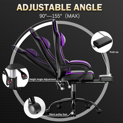 Ergonomic Gaming Chair with Footrest, Reclining, Lumbar Support I1131