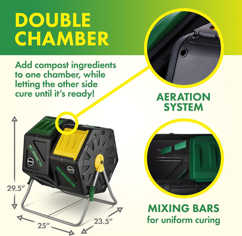 Dual Chamber Compost Tumbler with Sliding Doors, 70 Liter M28606
