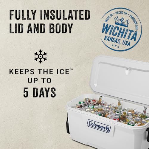 Marine Cooler with Insulated UV Guard Lid, Keeps Ice for 3+ Days, 52qt/100qt/120qt Options J173