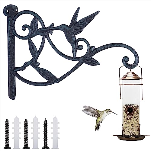 Plant Hangers Outdoor Heavy Duty Hanging Plant Bracket for Wall Indoor Garden,Cast Iron Hummingbird Feeder Hooks,Decorative Plant Hooks for Wind Chimes/Flower Pot/Lantern 1pc, Drak Brown