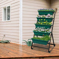 4.5Ft Vertical Garden Planter, Raised Garden Bed with Container 5 Boxes and Wheels Freestanding Vegetable Elevated Drainage Planters for Outdoor Plants Grow Flower Deck Patio Balcony Indoor, Green