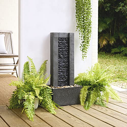 Waterfall Water Fountain with LED Lights and Pebble Stones for Patio Garden Décor, 29.25 inch Tall S52367