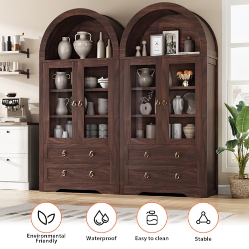 Arched Bookshelf Pantry Cabinet with Drawers and Shelves, 71" Tall P830902