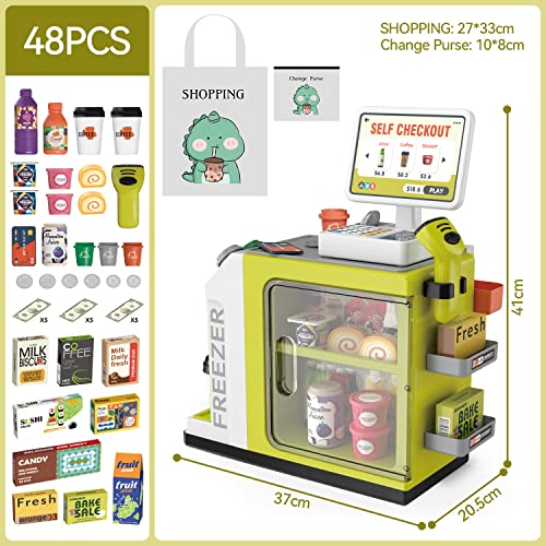 Cash Register Playset for Kids - 48PCS Pretend Play Money, Calculator, Scanner, Credit Card and Play Food S776931