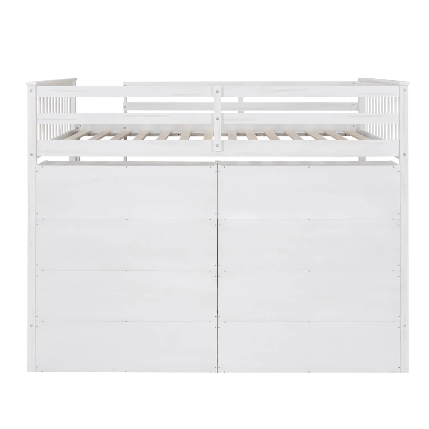 Wood Full Size Loft Bed with 8 Open Storage Shelves and Built-in Bookcase, White U209714