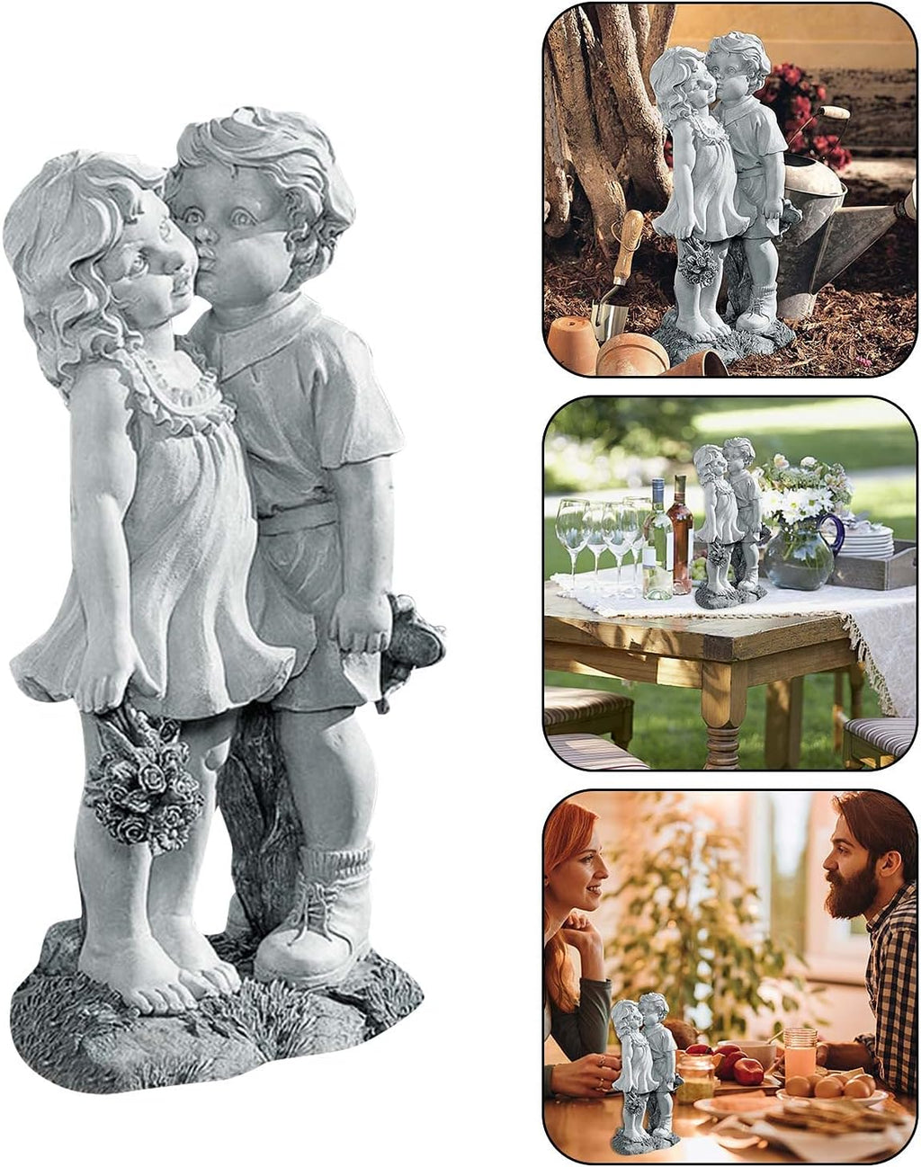 Outdoor Kissing Bench Statue Garden Ornament Set A249
