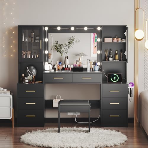 White Vanity Table with Drawer, Charging Station, Lighted Mirror P35549