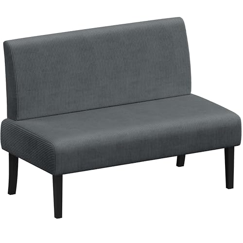 Yaheetech Small Comfy Sofa Mini Loveseat Couch 2-Seater Armless Sofa Chair, Corduroy Fabric & Easy Assembly, for Small Spaces Living Room, Bedroom, Dorm, Office (No USB, Dark Gray)