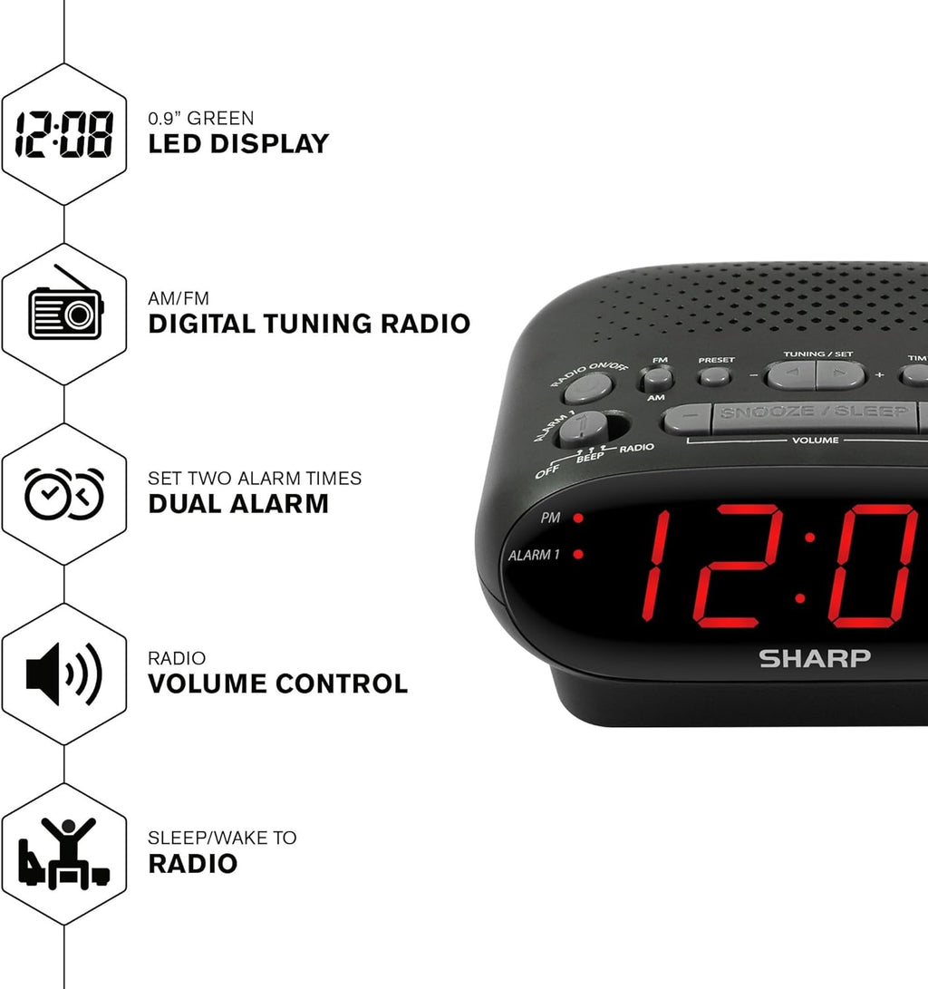 Dual Alarm Clock Radio, AM/FM, Black U7632