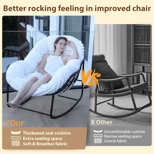 Wicker Egg Rocking Chair with Padded Cushion for Patio and Garden J177274