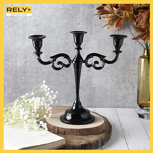 Glossy Black 10 Inch Taper Candle Holders for Table Centerpiece I92680
