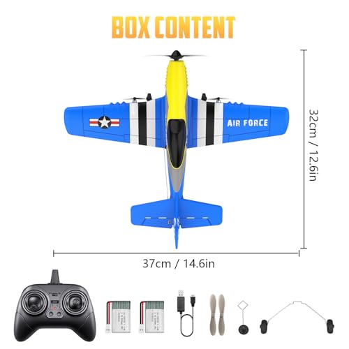 3 Channel RC Plane P-51D Mustang, Remote Control Airplane Ready to Fly, 2.4GHz 6-axis Gyro Stabilizer, Easy to Fly for Kids & Beginners G5520