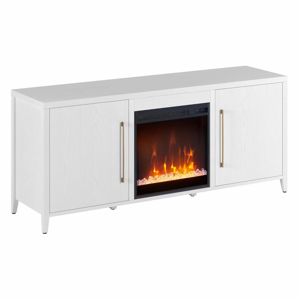 Evelyn&Zoe Jasper Rectangular TV Stand with Crystal Fireplace for TV's up to 65", White