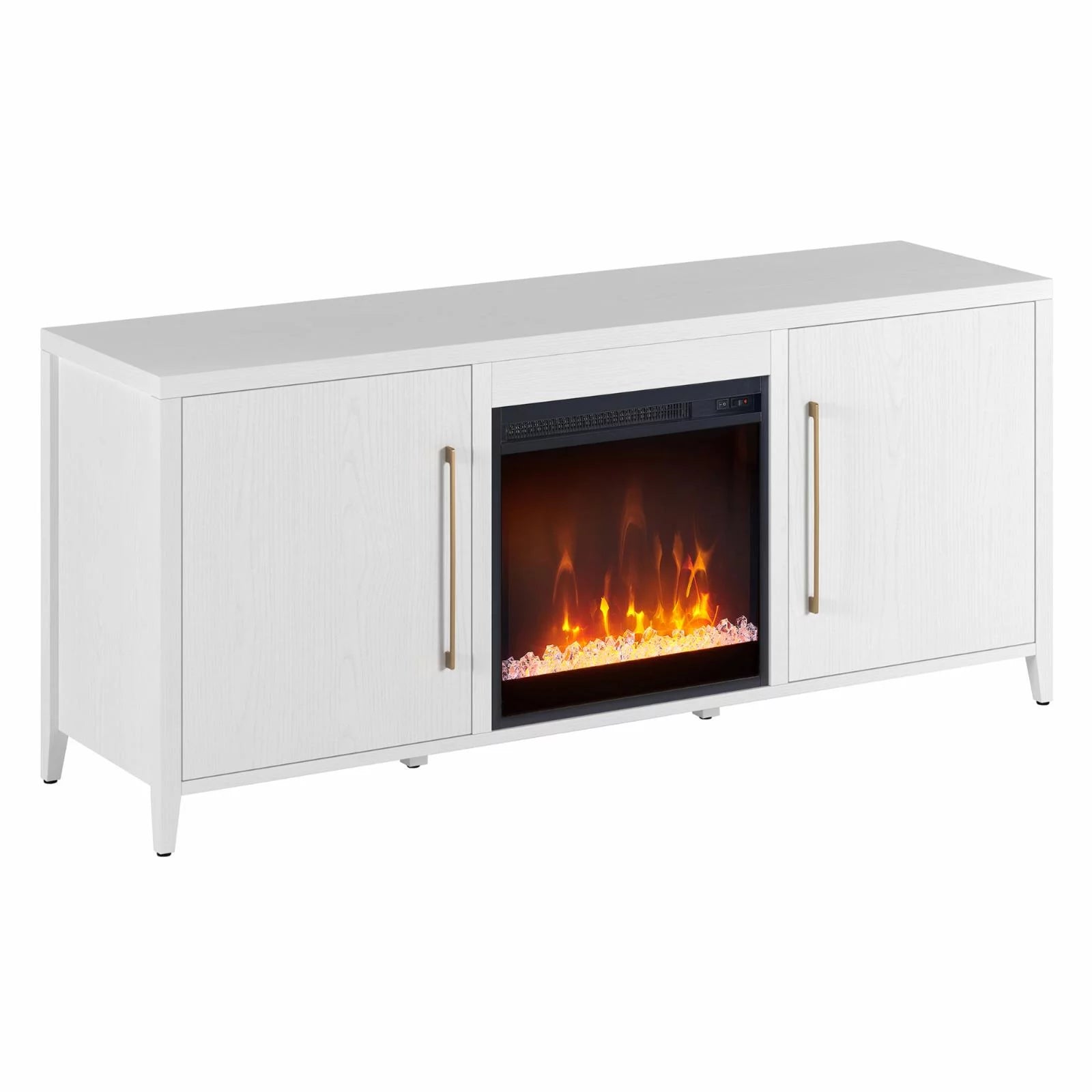 Evelyn&Zoe Jasper Rectangular TV Stand with Crystal Fireplace for TV's up to 65", White