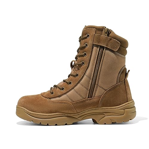 Men's Military Tactical Work Boots Side Zipper Leather Motorcycle Combat Boots N655026