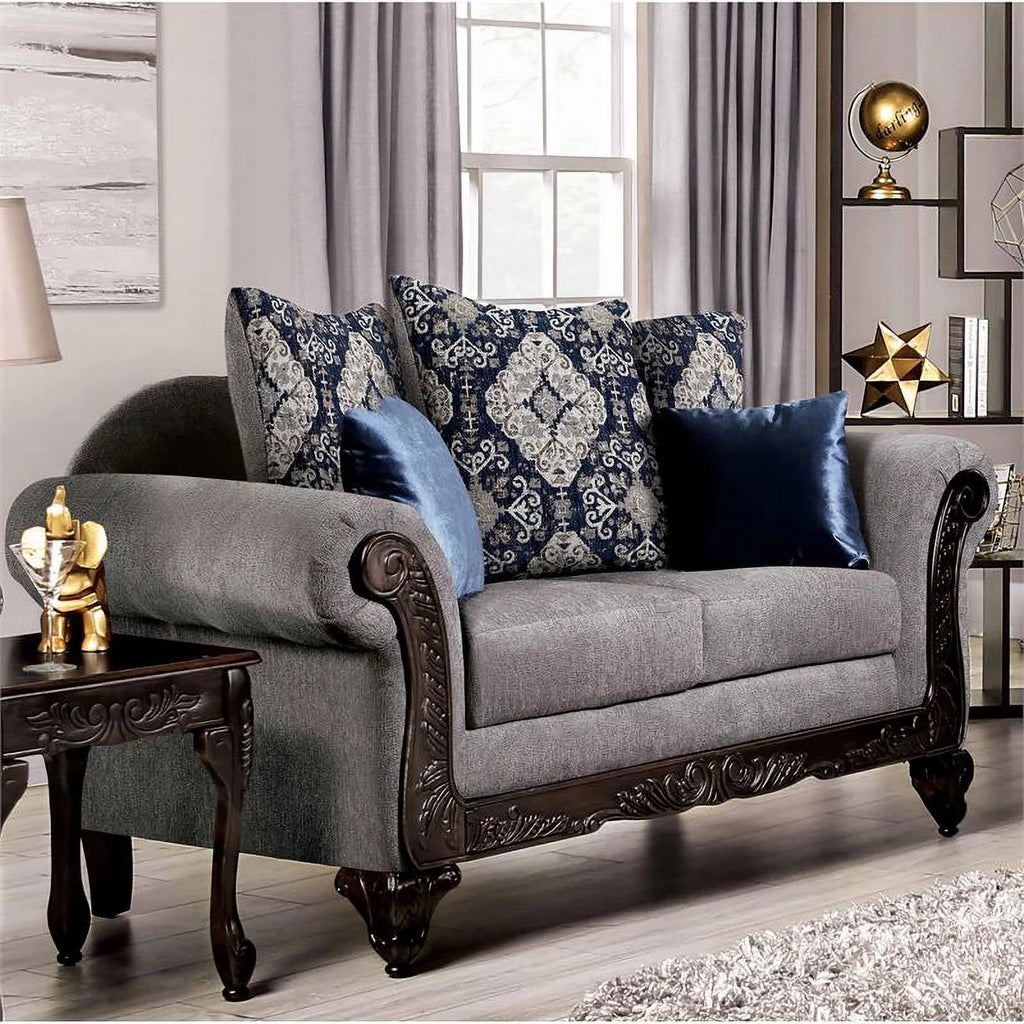 Chenille 2-Piece Sofa Set in Gray D519