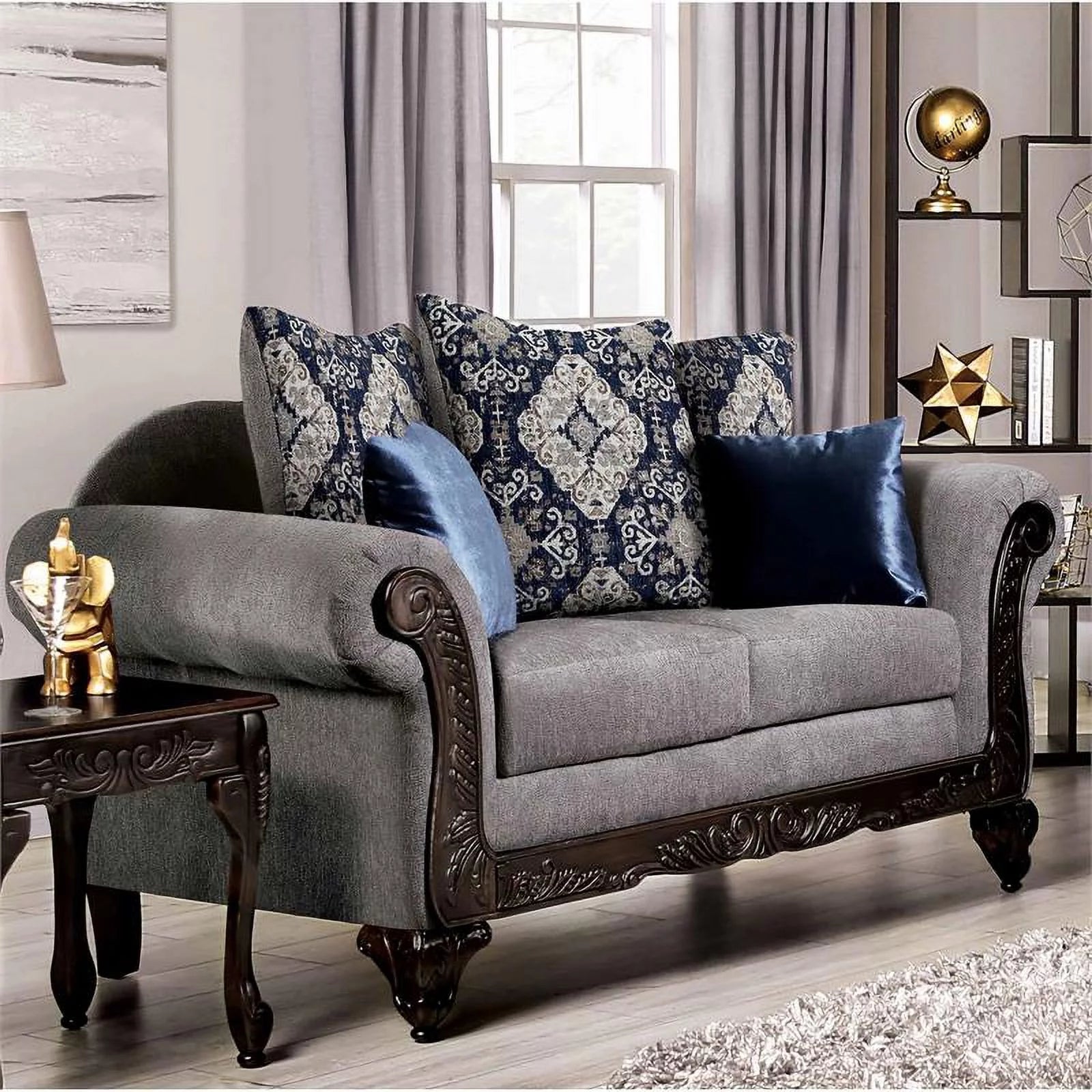 Chenille 2-Piece Sofa Set in Gray D519
