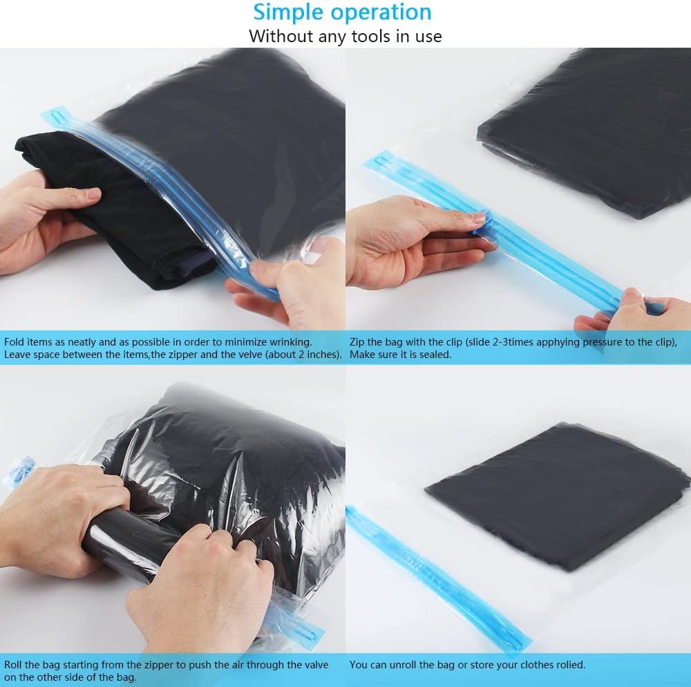 10 Pack Travel Space Saver Bags, Reusable Roll-Up Compression Storage Bags L13797
