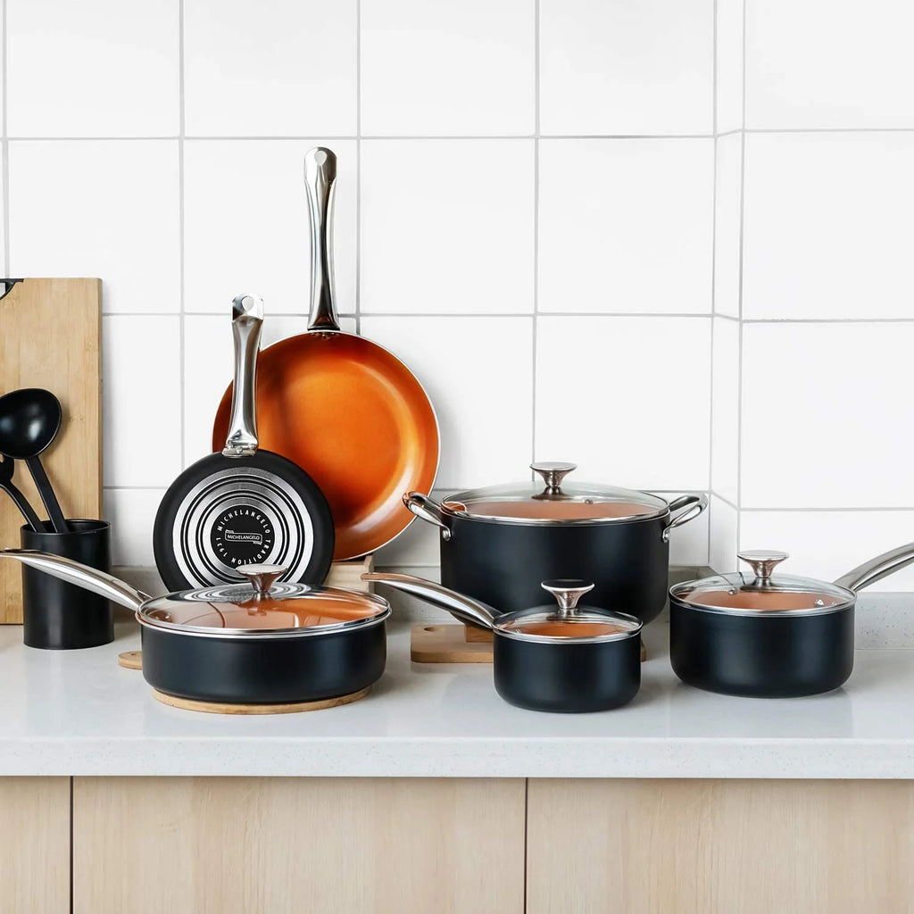 Nonstick Copper Cookware Set 12 Piece with Spatula & Spoon T743