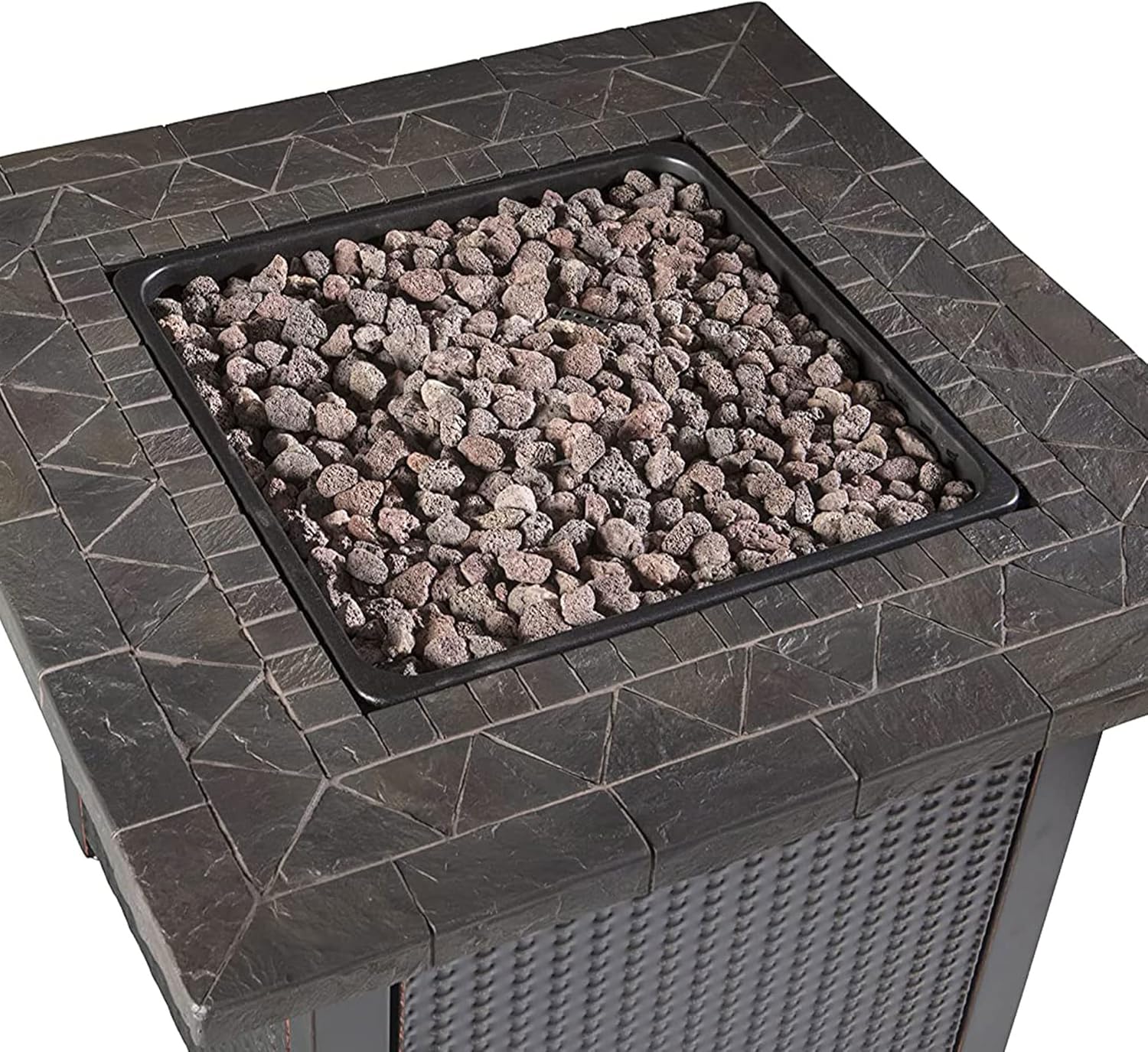 30 Inch Square 30,000 BTU LP Gas Outdoor Fire Pit Table with Mosaic Resin Mantel and Lava Rock F73658