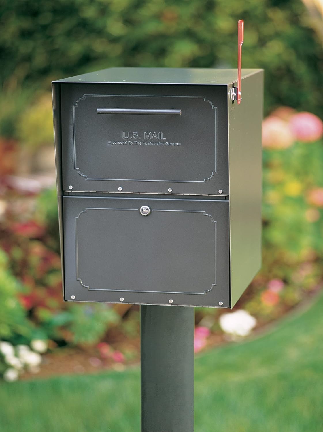 Stainless Steel Locking Post Mount Parcel Mailbox, Graphite Bronze M75483