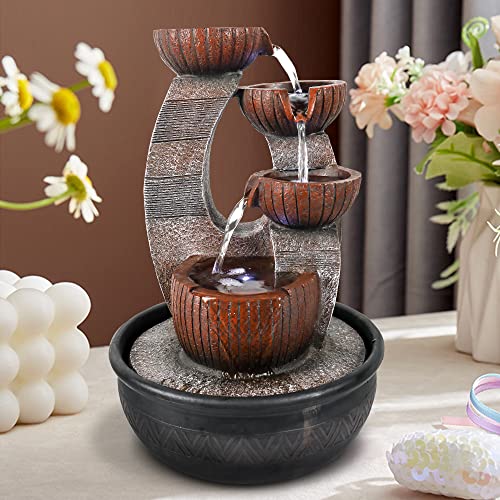 15.7” High Rock Falls Tabletop Water Fountain with LED Lights - 5-Tier Indoor Relaxation Waterfall Fountain, Small Cascading Water Feature for Home and Office Decor