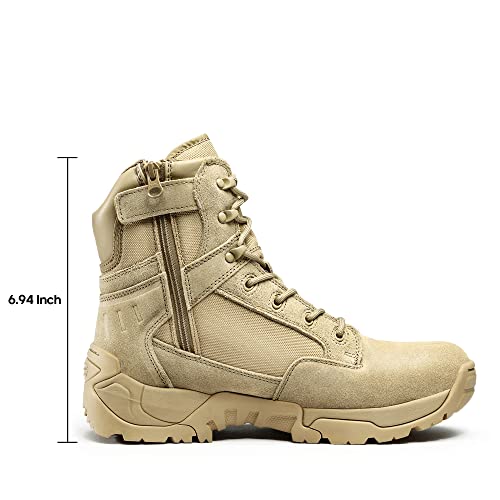 Men's Military Tactical Work Boots Side Zipper Leather Motorcycle Combat Boots N655026