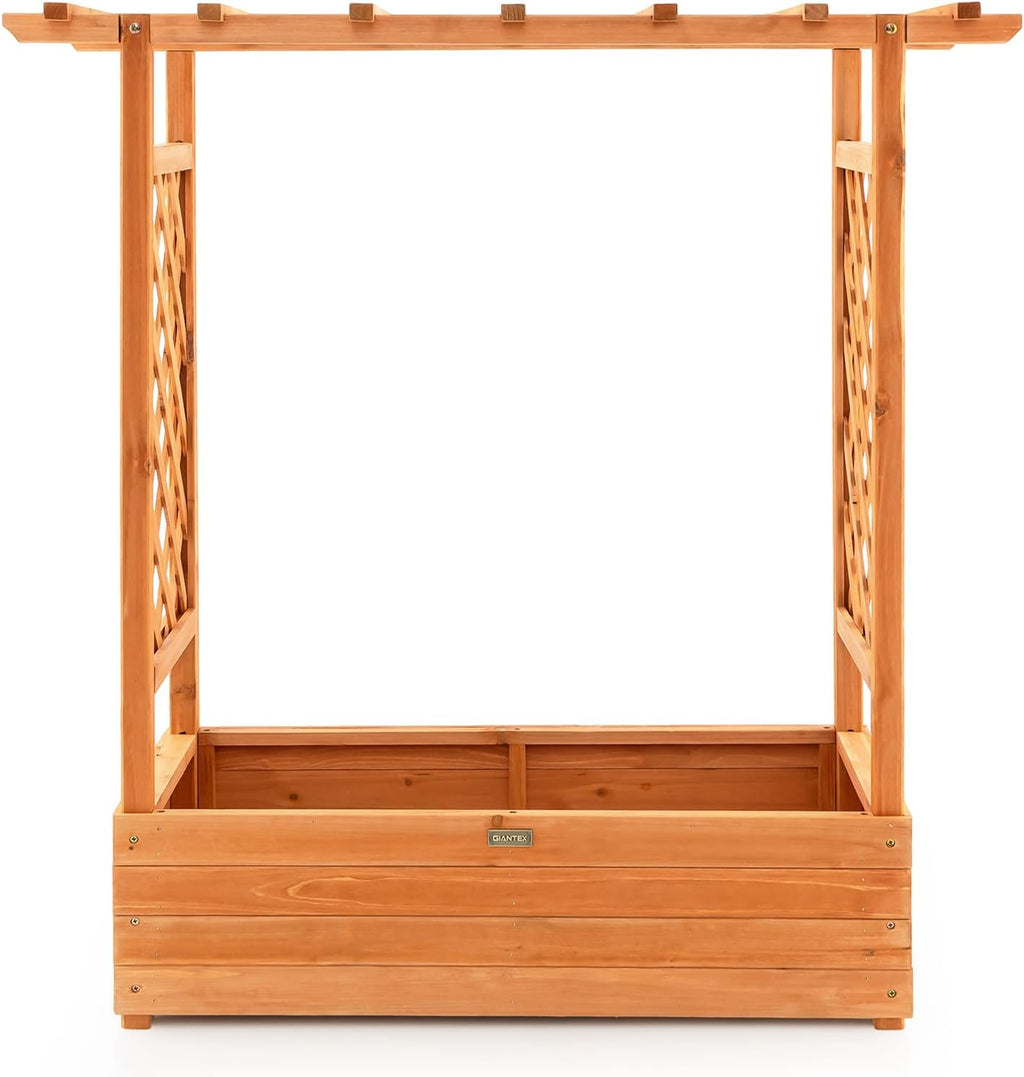 Raised Garden Bed with Trellis, Wood Planter Box with Drain Holes V4144