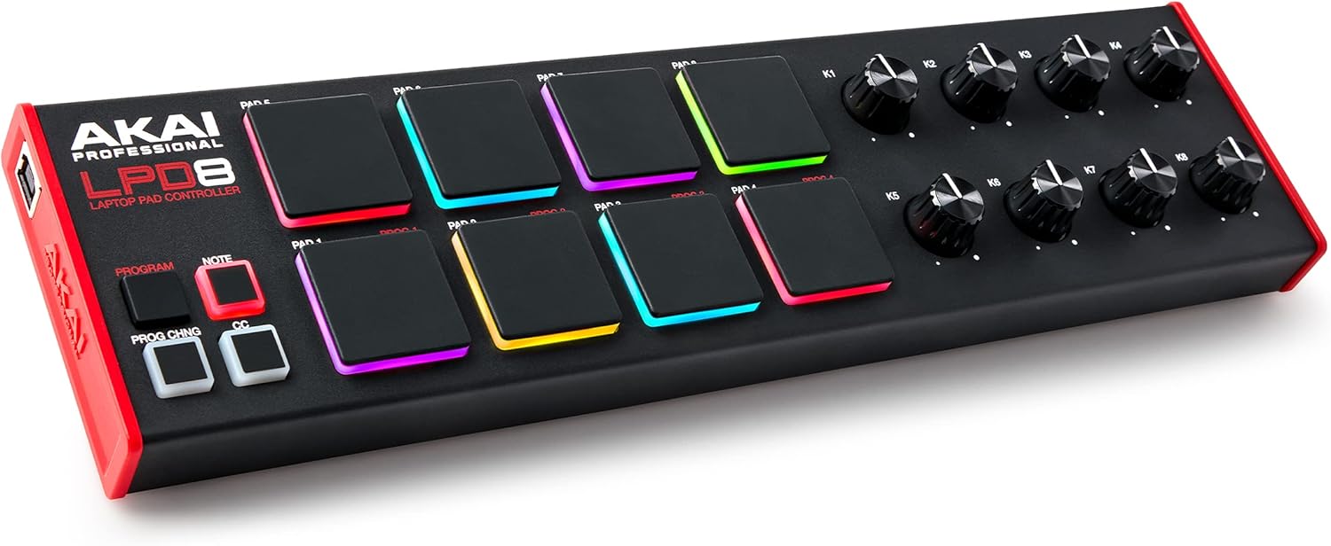 USB MIDI Keyboard with 25 Synth Keys and 8 RGB Drum Pads B657248