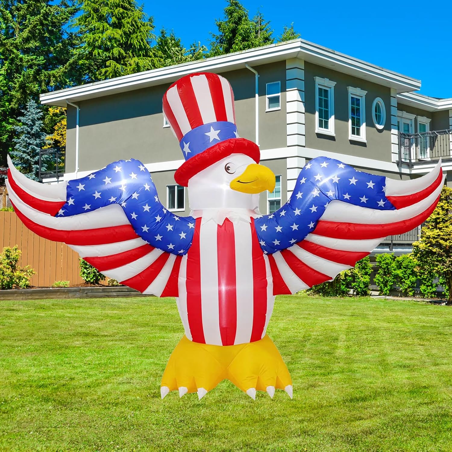 7.2FT 4th of July Inflatable American Bald Eagle with Build-in LEDs, Blow Up Patriotic Memorial Independence Day Decor for Lawn Yard Garden Outdoor