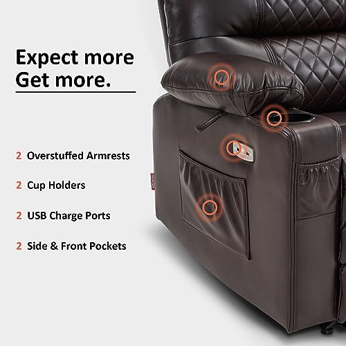 Zero Gravity Power Recliner Chair with Heat and Vibration Massage, USB Ports, Cup Holders, Faux Leather G3748