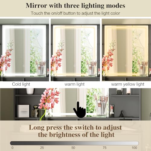 Large Makeup Vanity Desk with Mirror and Lights, 8 Drawers, Power Outlet B666