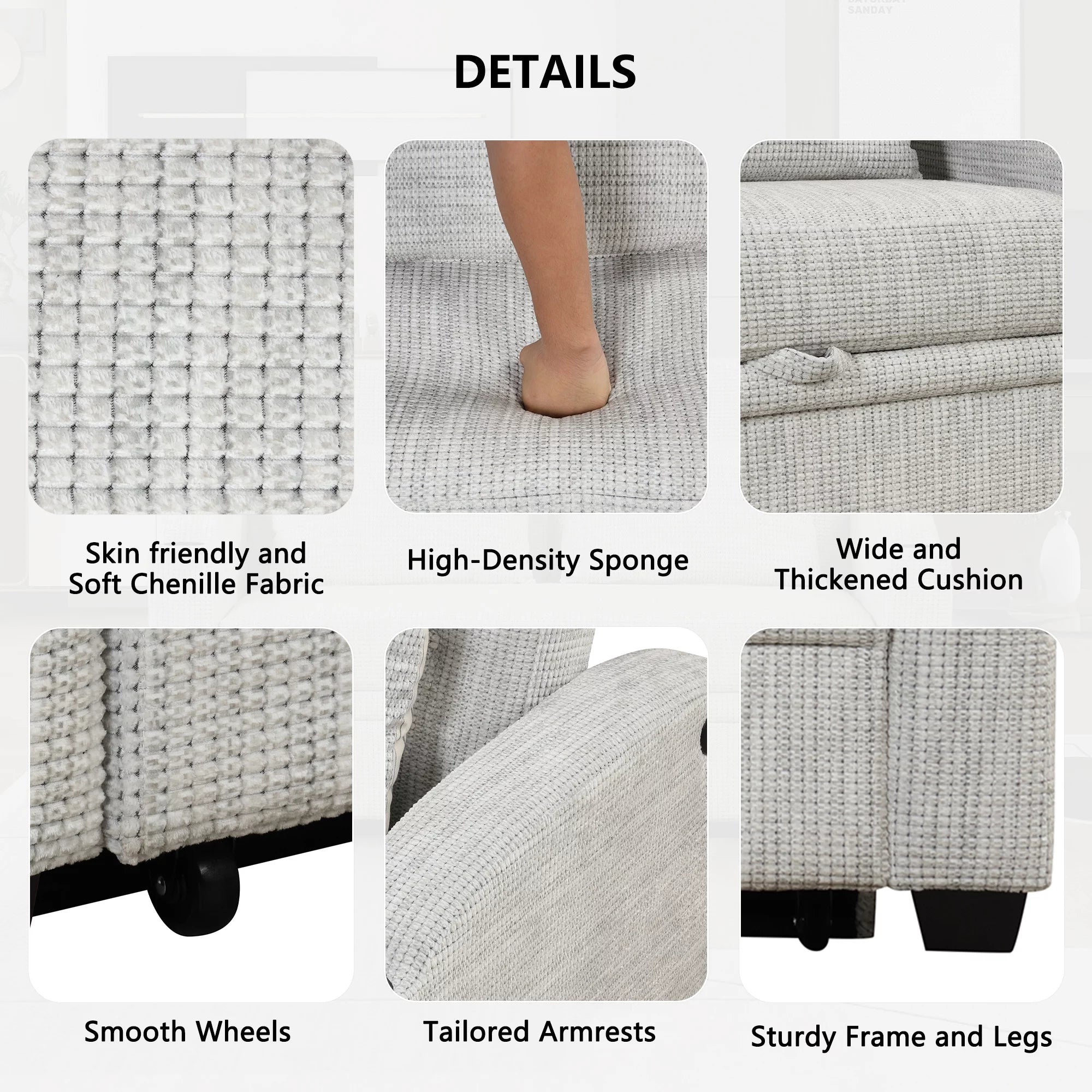 65" Pull Out Sofa Bed Chenille Convertible Loveseat with Adjustable Backrest W33639