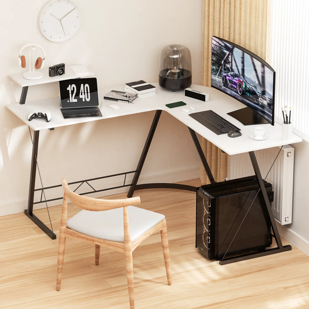 L Shaped Corner Gaming Desk with Monitor Stand for Home Office O60117