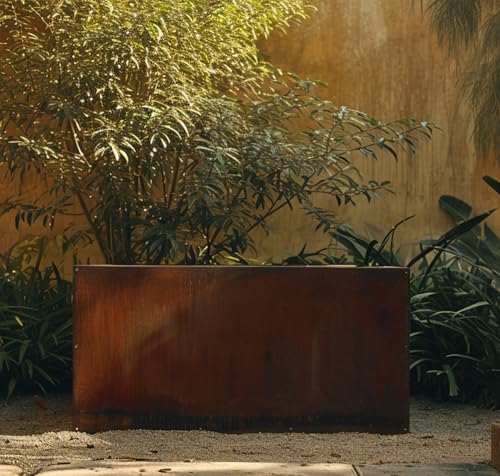 Corten Steel Cube Outdoor Planter Box, Rustic Modern Farmhouse Design, Large Raised Metal Garden Bed Z7323