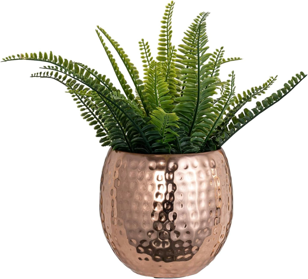 6.5 Inch Hammered Copper Tone Metal Planter Pot I502