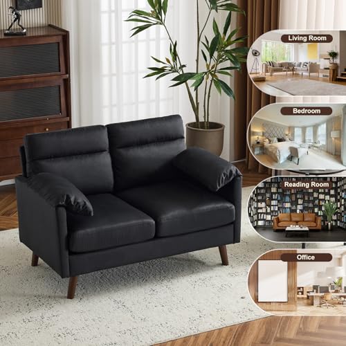 Mini Loveseat Sofa Couch with Suede Upholstery for Small Spaces, Beige S268011