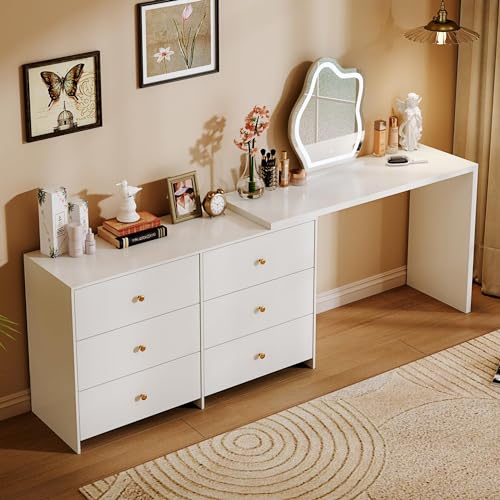Large Makeup Vanity Desk with Mirror and Lights, 8 Drawers, Power Outlet B666